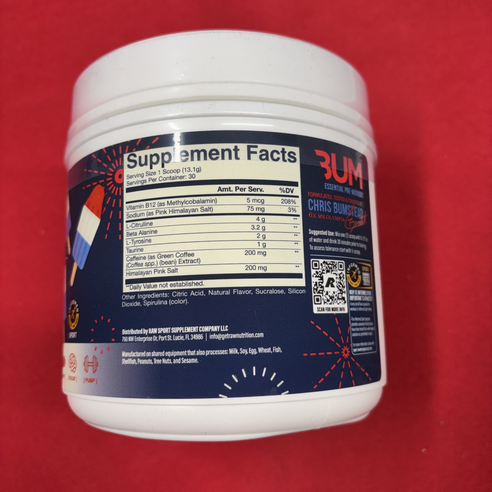 GET RAW NUTRITION CBUM ESSENTIAL PRE-WORKOUT Red White & Bum 30 Servings 2/2028