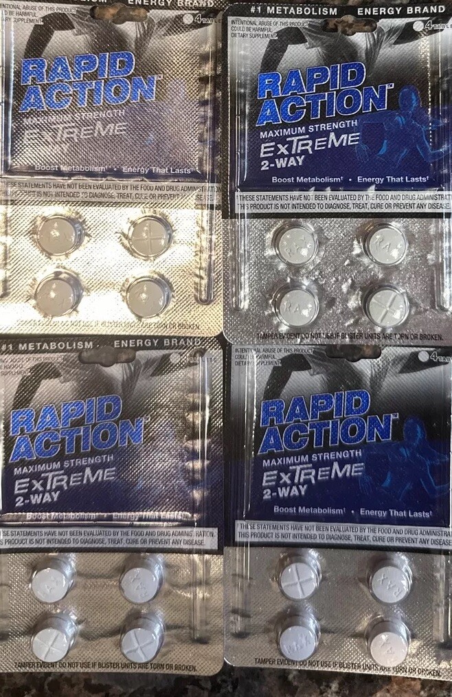Rapid Action Extreme 2 Way Lasting Energy Boost Metabolism 4 packs 16 Pills USA