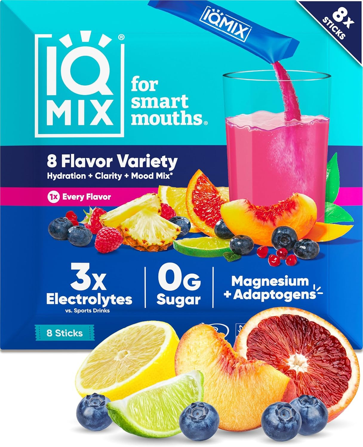 IQMIX Electrolyte Powder Sampler, Sugar Free Keto Hydration Mix, 8ct