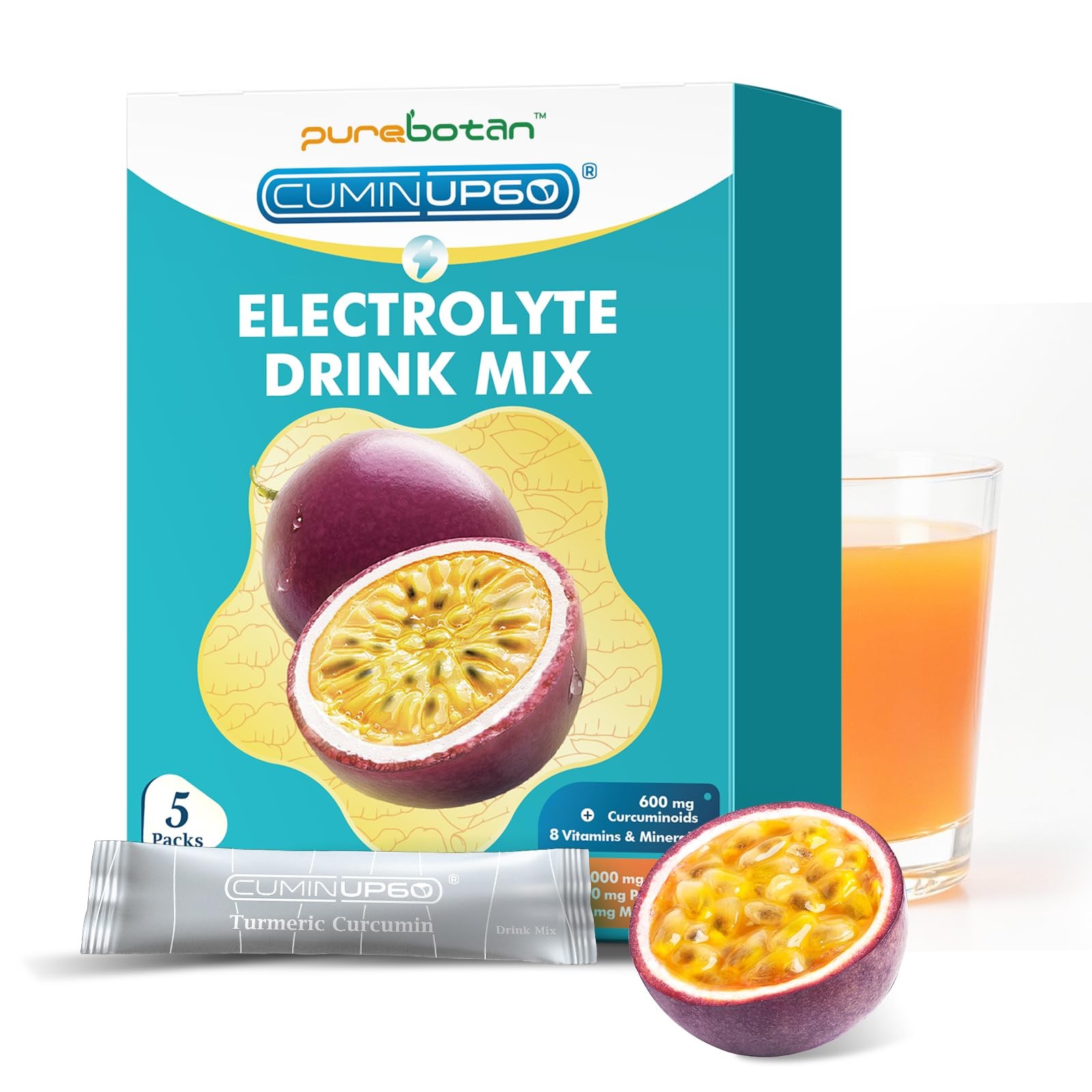 PureBotan Hydration Packets Sugar Free, Passion Fruit 0.35 Ounce (Pack of 5)