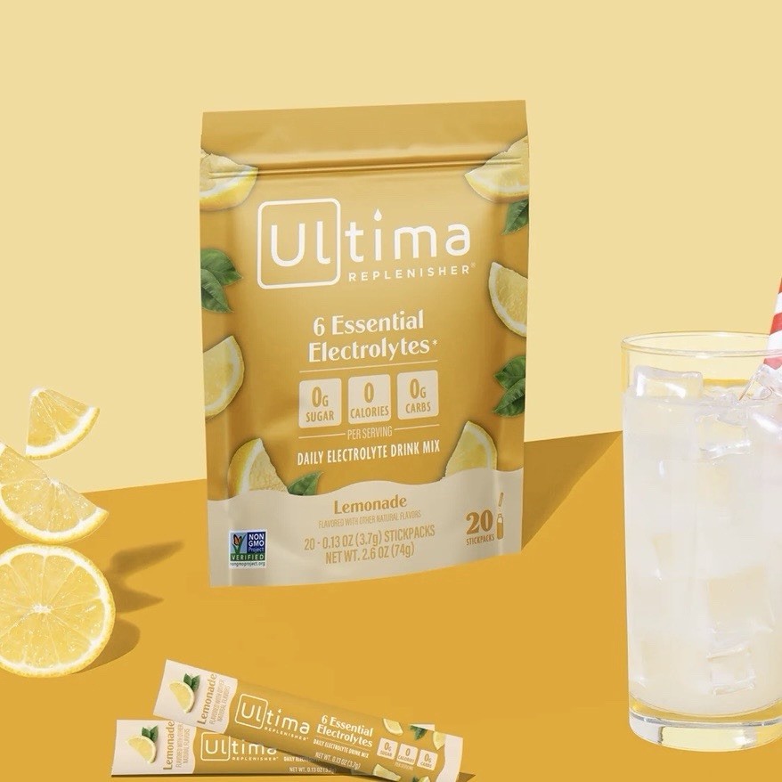 25 Count Ultima Replenisher, Electrolyte Hydration Drink Mix Sticks- Lemonade