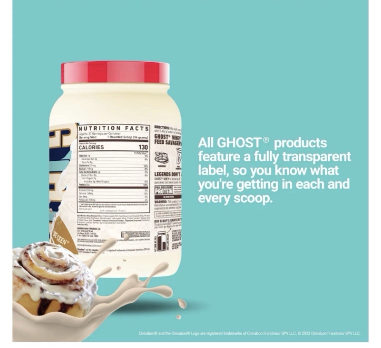 Ghost 100% Whey Protein CINNABON 🥮 – 2 Pound Keto Brand New FREE SHIP!