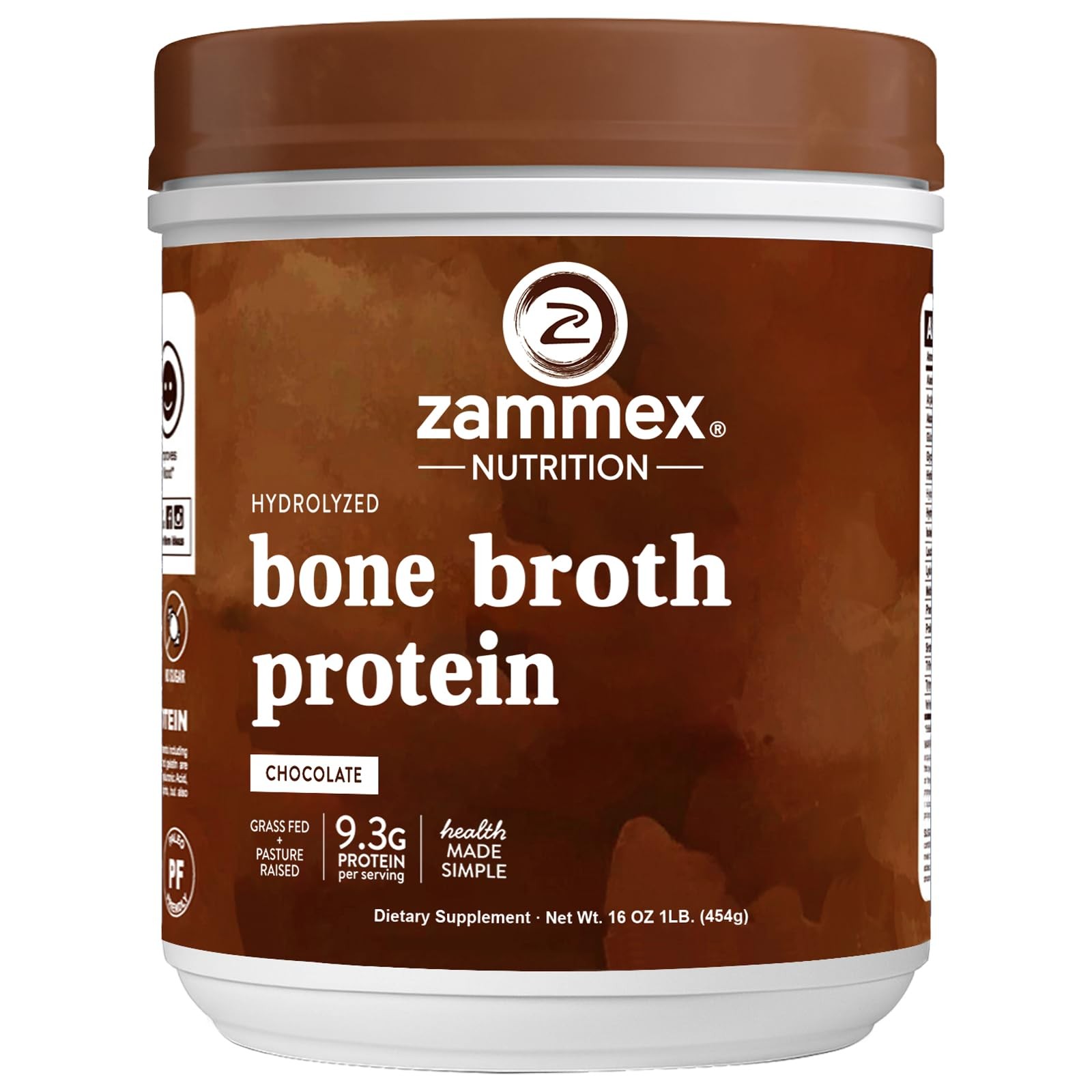 Zammex Bone Broth Protein Powder, Pure Grass Fed Beef, 1 Pound (Pack of 1)