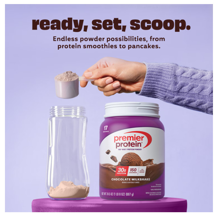 Premier Protein 100% Whey Protein Powder, Chocolate Milkshake, 30g Protein, 24.5