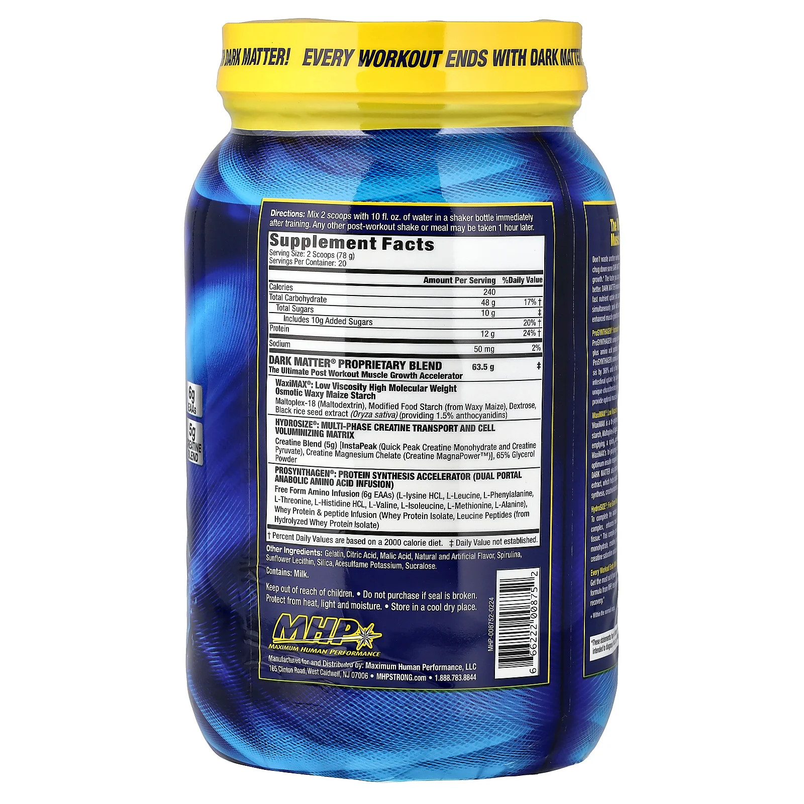 2 X MHP, DARK MATTER�, Post-Workout Muscle Growth Accelerator, Blue Raspberry,