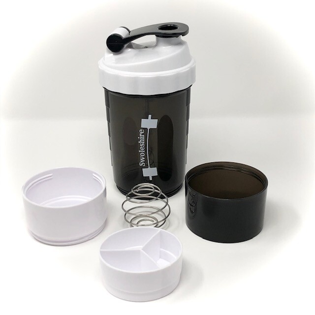 Swoleshire 3 in 1 Shaker Bottle 16 oz Steel Ball with Protein & Vitamin Storage