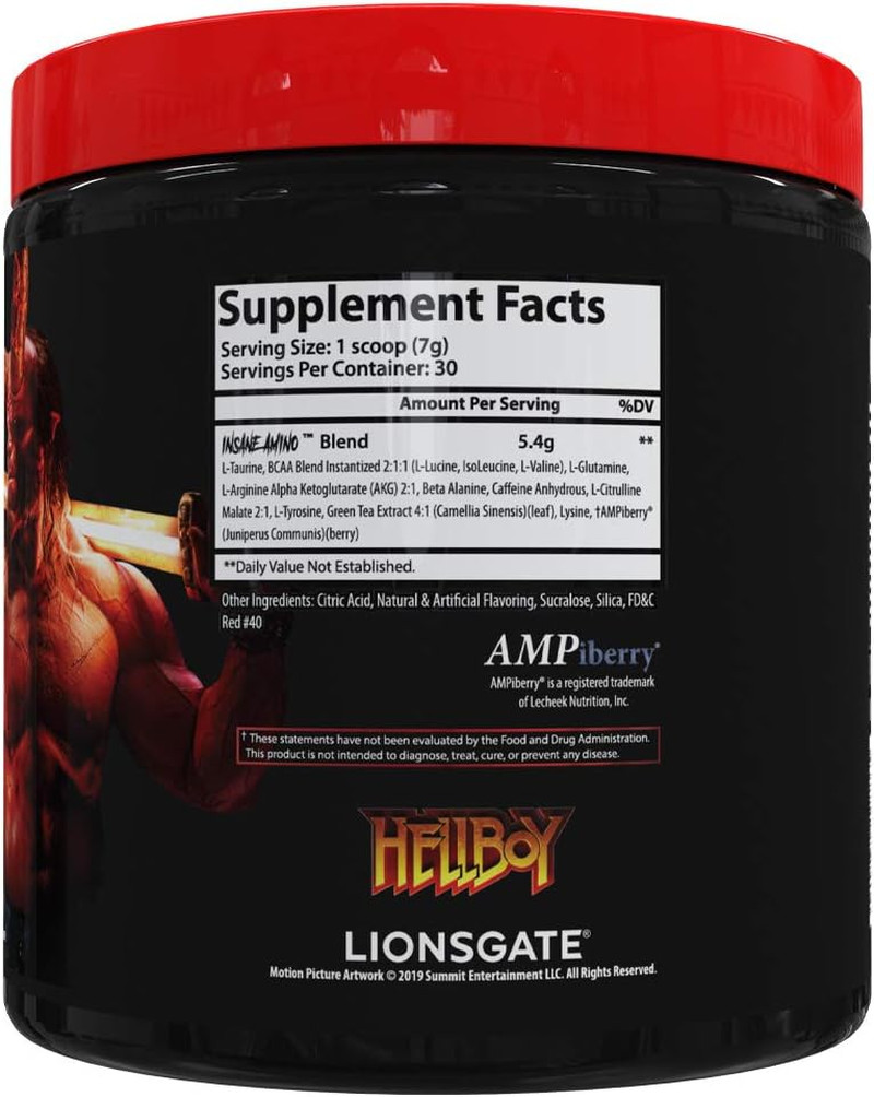 Insane Amino Hellboy Edition, BCAA with Energy Focus Muscle Recovery, Intra Work