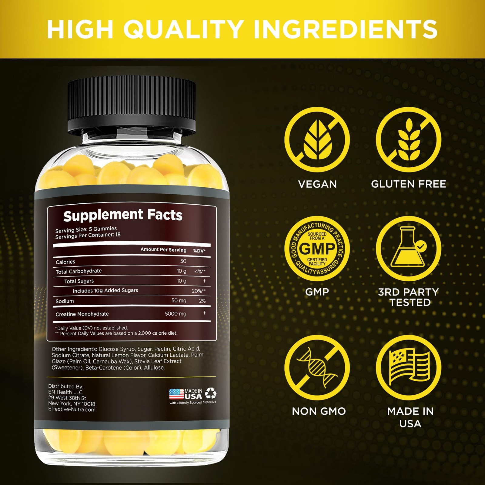 Creatine Monohydrate Gummies – 1g Creatine per Gummy – Vegan Muscle & Strengt…