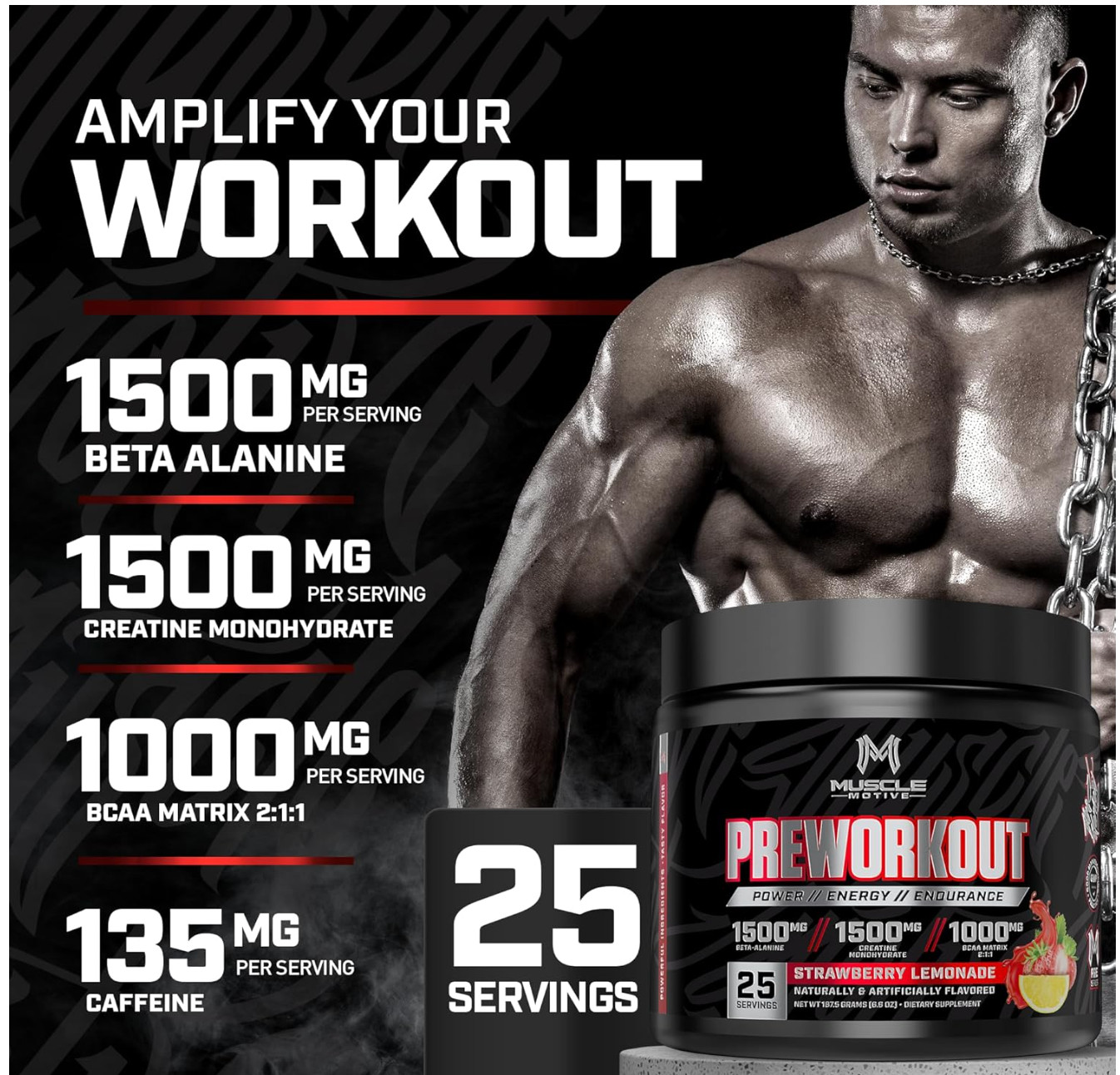 Pre Workout Powder with Beta Alanine, Creatine Monohydrate, BCAA, L Citrulline