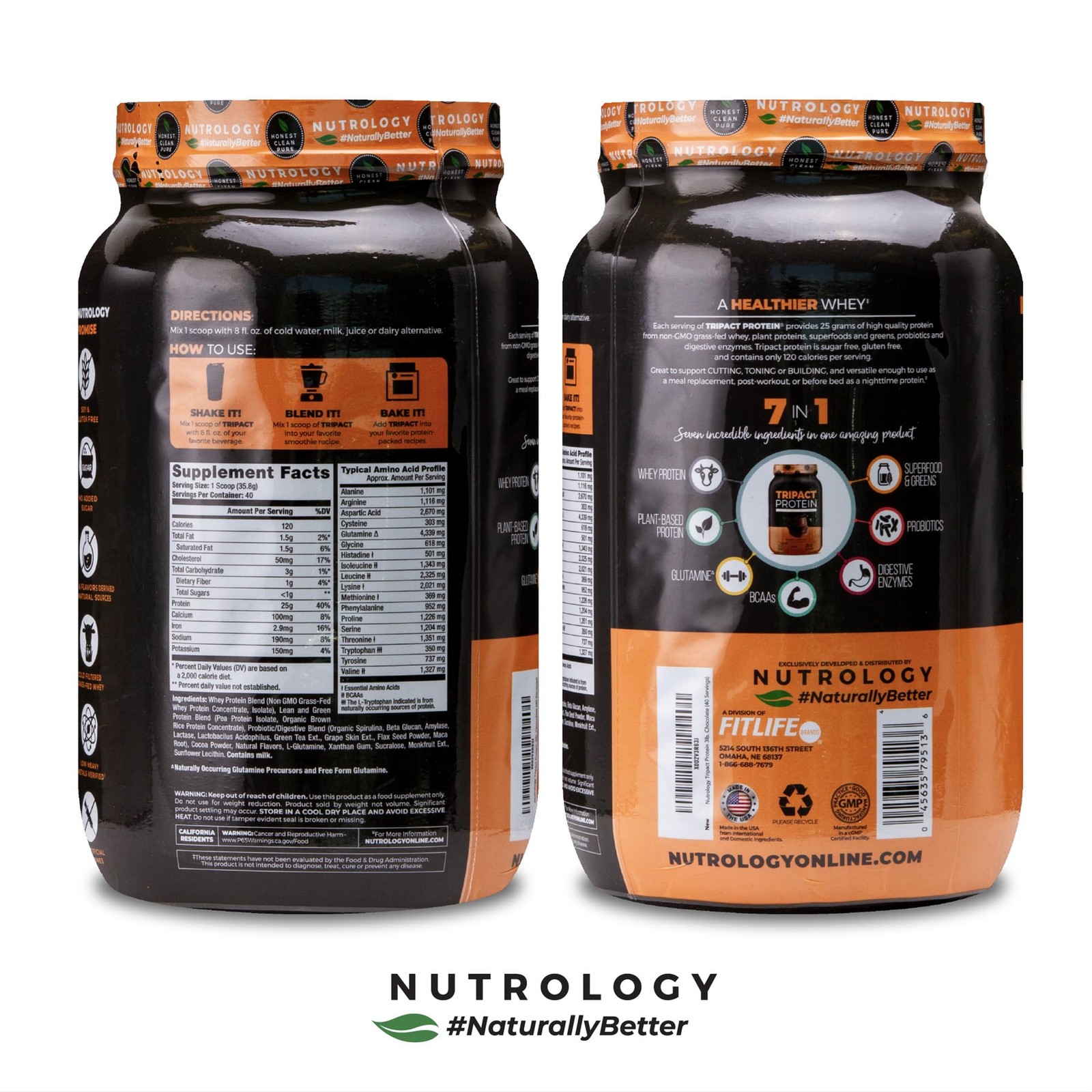 Nutrology TRIPACT Protein Powder 7in1 Meal Replacement Shake with Grass Fed …
