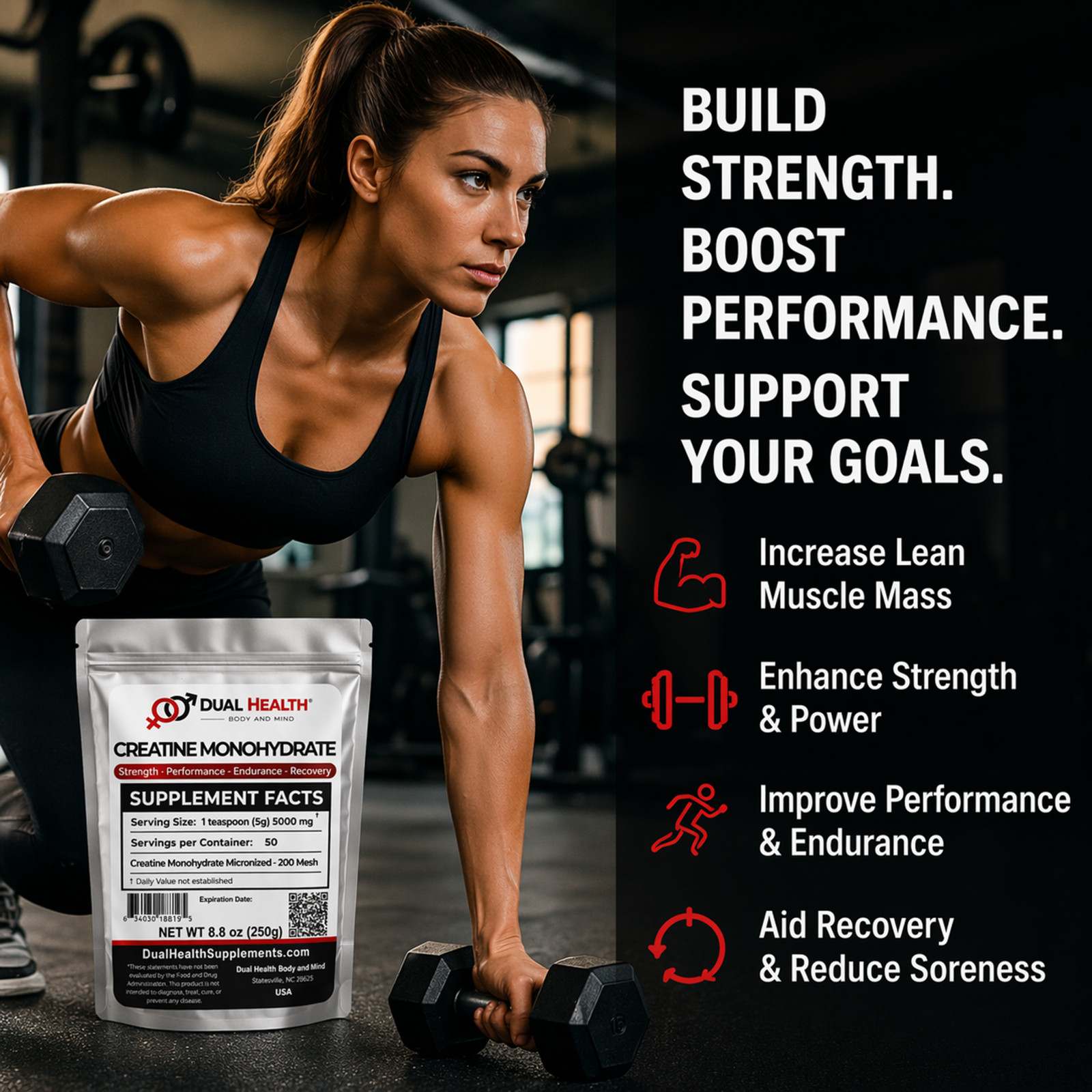 Creatine Monohydrate 200 Mesh (5g) Pure Dual Health Bulk Supplements Strength