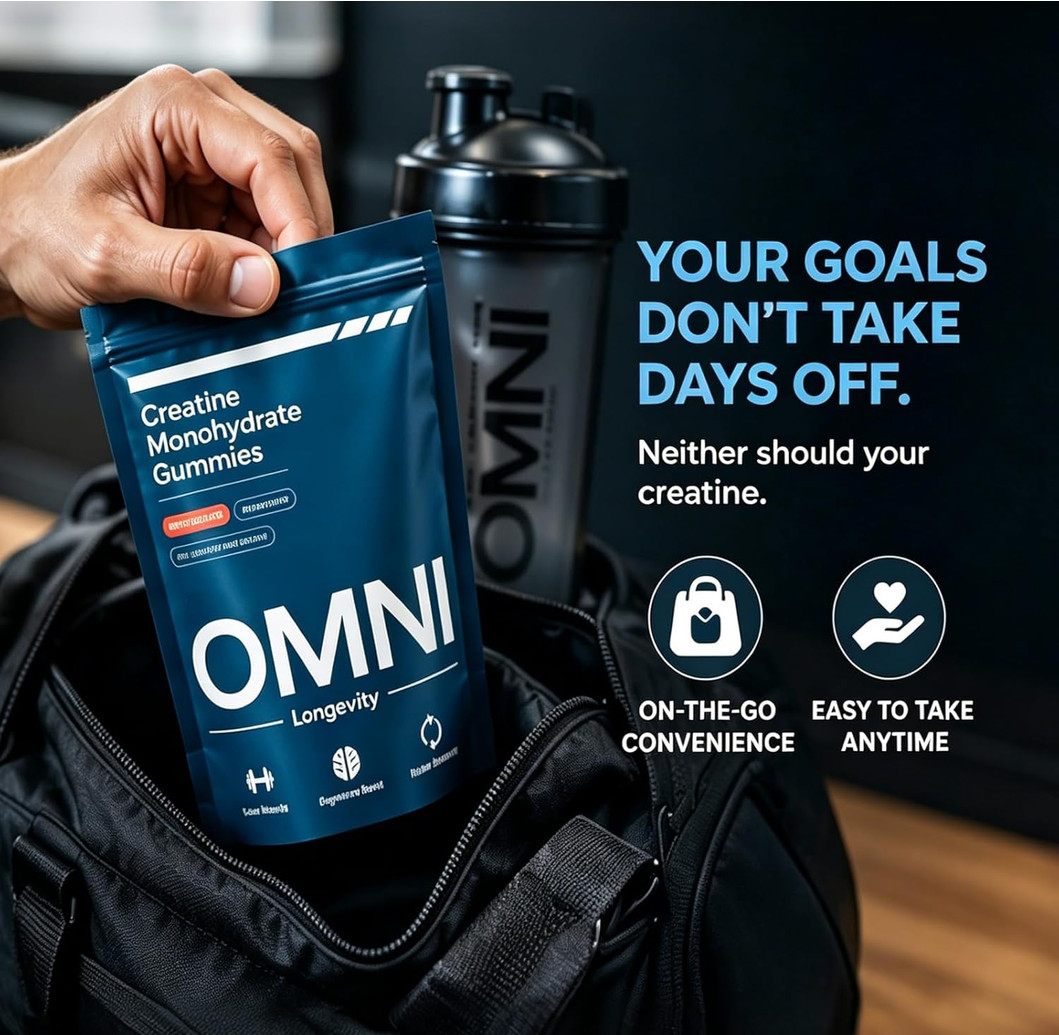 Omni Creatine Monohydrate Gummies Peach 30 Servings Watermelon Flavor 1g per Gum