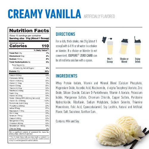 Isopure Zero Carb Protein Powder – Vanilla – 1lb