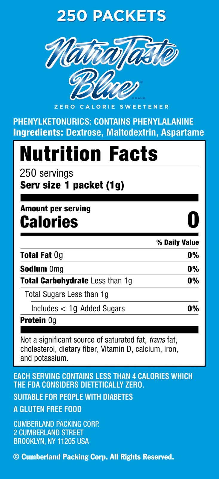 NatraTaste Blue Zero Calorie Sweetener, Bulk Sugar 8.82 Ounce (Pack of 1)