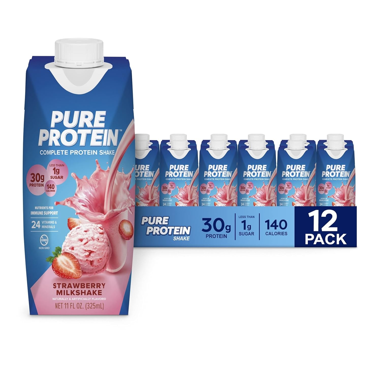 Pure Protein Vanilla Protein Shake 30g Complete Protein Vitamins A, C, D 12 Pack