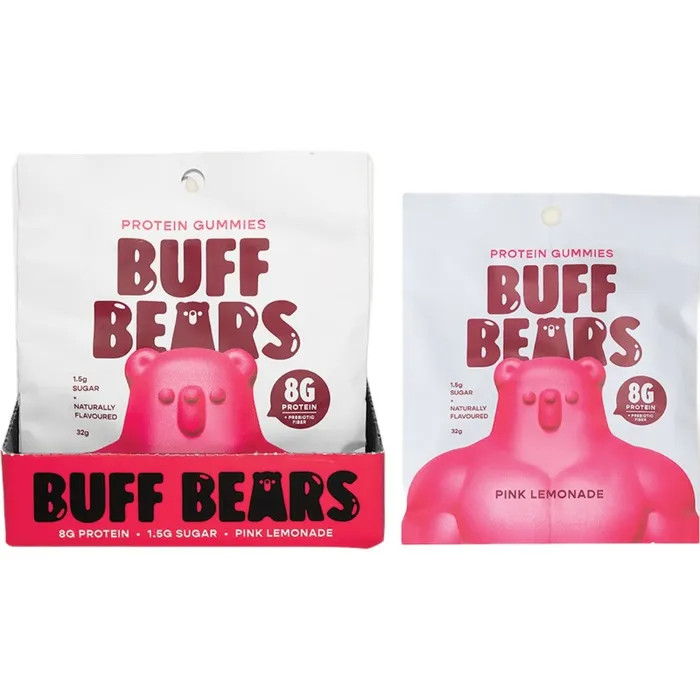 New Buff Bears Protein Gummies Pink Lemonade 12 x 32g Packs
