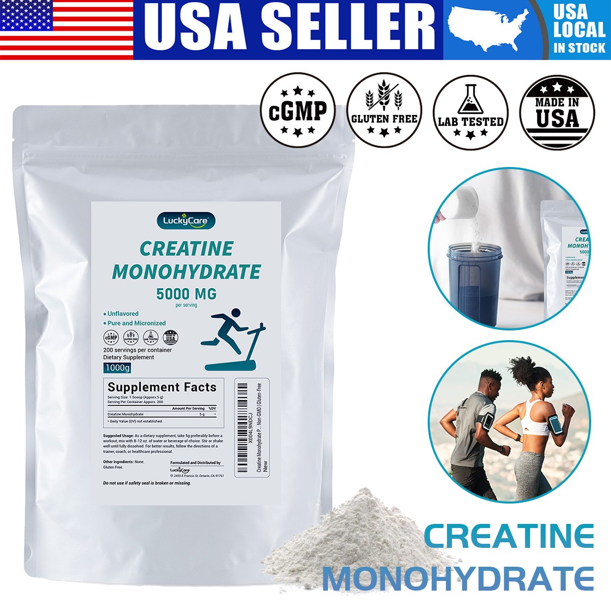 Pure Creatine Monohydrate 2.2lbs – Powder Micronized 200 Servings 5g Per Serving