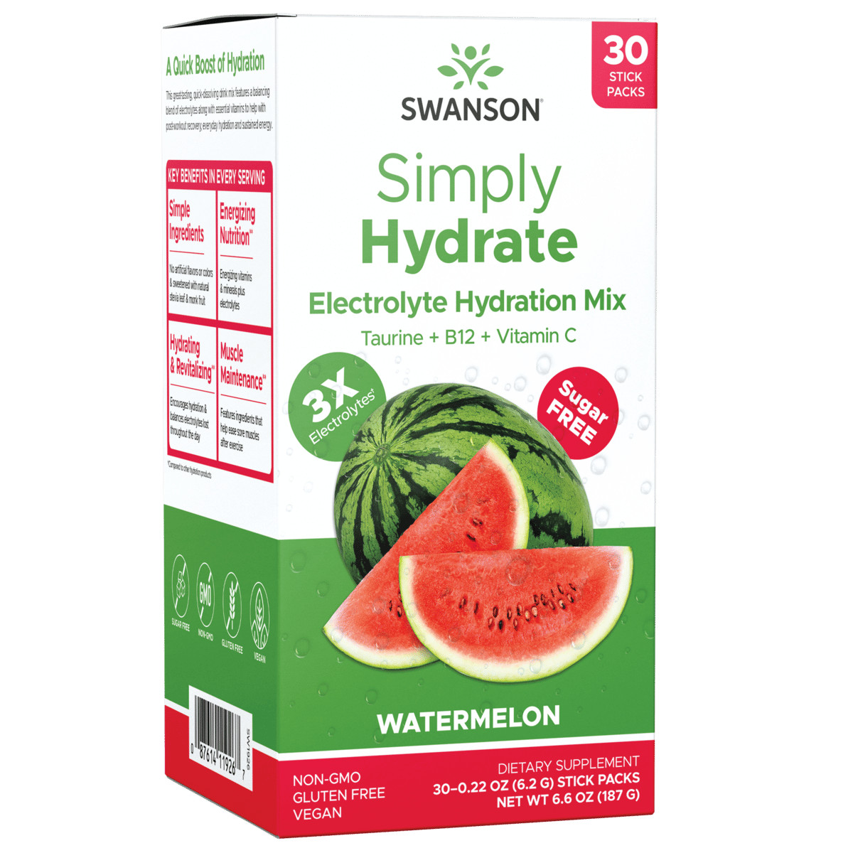 Swanson Simply Hydrate Electrolyte Hydration Mix – Watermelon 30 Pkts