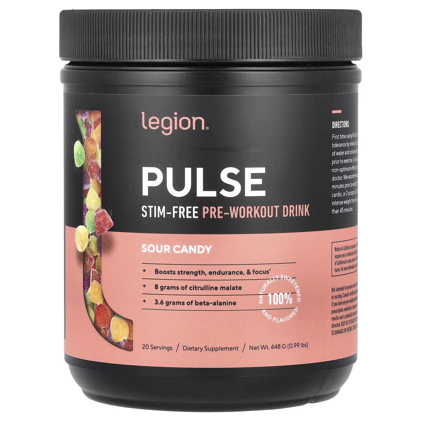Pulse, Stim-Free Pre-Workout Drink, Sour Candy, 0.99 lbs (448 g)
