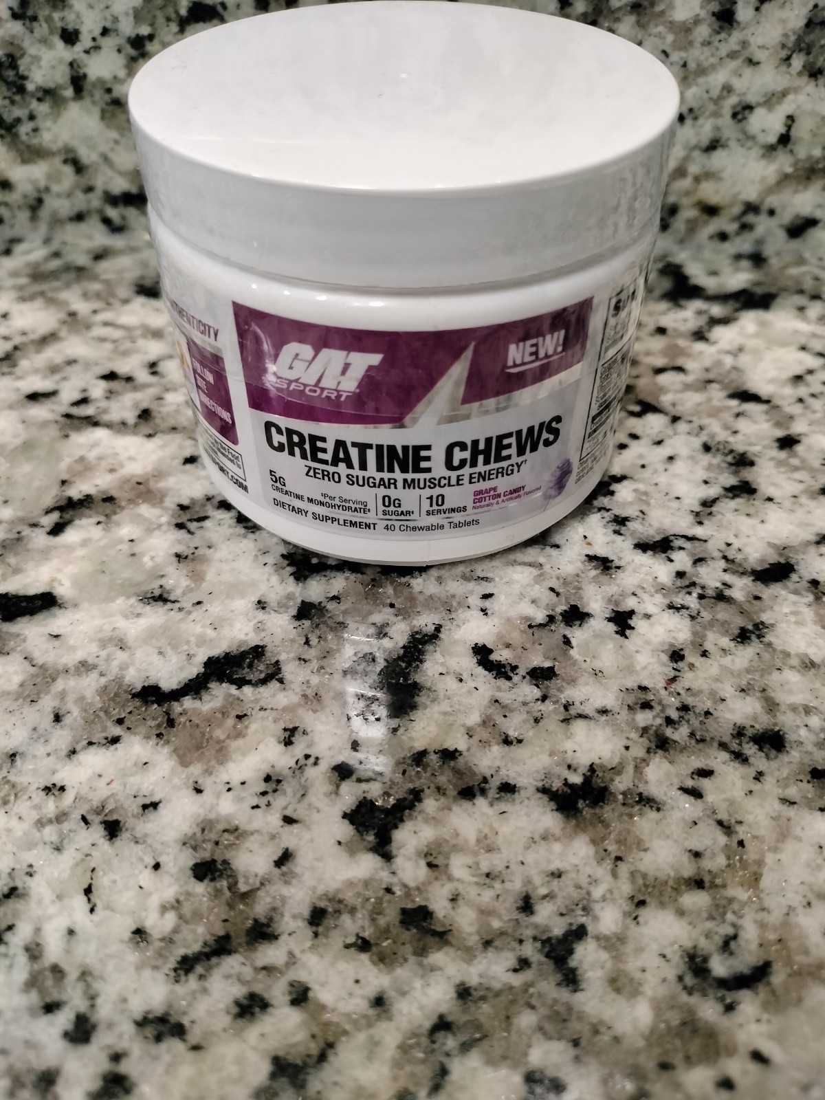 Gat Sport Creatine Chews, 10 Servings, Grape Cotton Candy Flavor