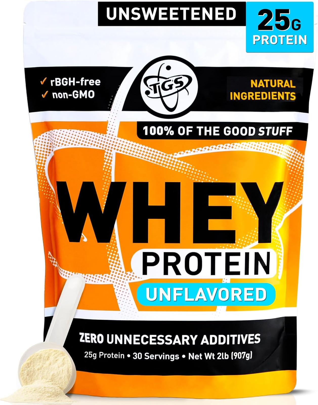 Whey Protein Powder Unflavored Unsweetened 2lb Soy Free Gluten Free Keto