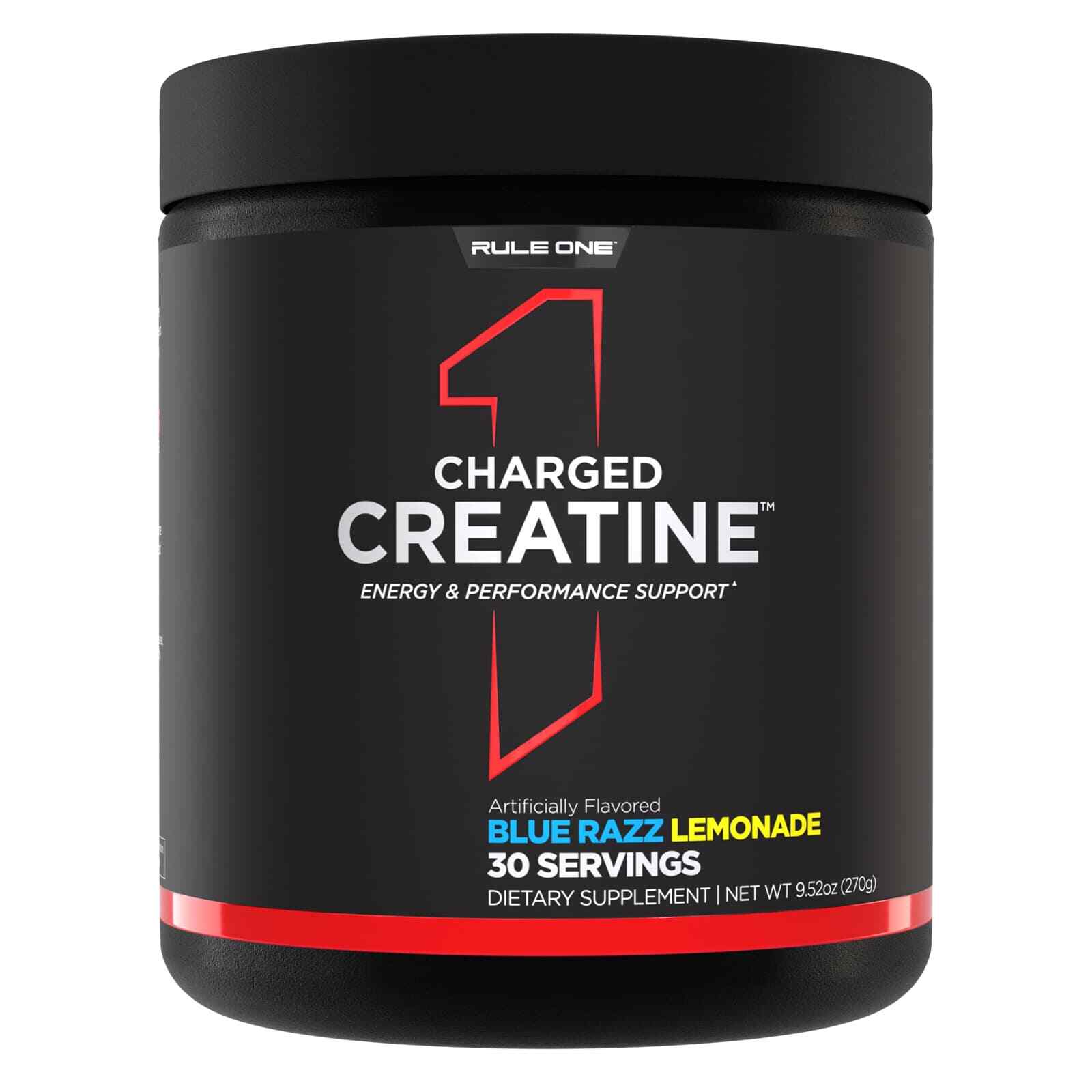RULE 1 Charged Creatine 30 serv Blue Razz Lemonade Energized Creatine 270g