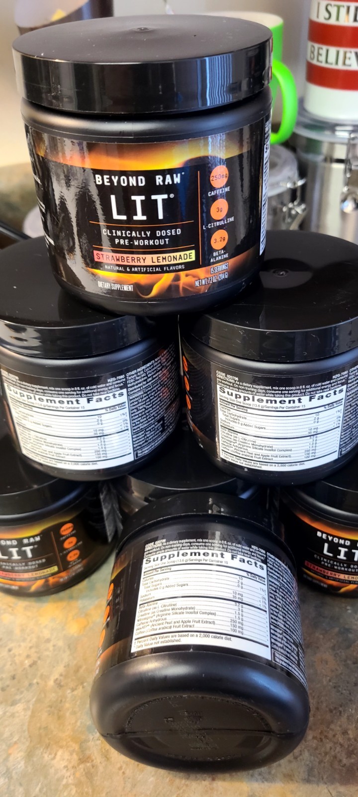 Beyond Raw LIT Pre Workout Strawberry Lemonade 15 Servings Exp 02/2028 Lot Of 7