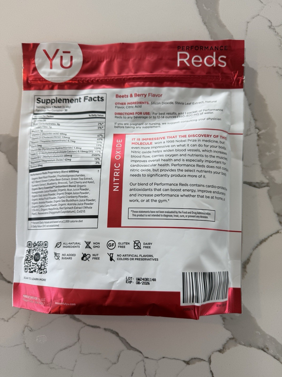 Yu Performance Reds Beets & Berry 30 Pack Nitric Oxide Supplement BB 08/2026