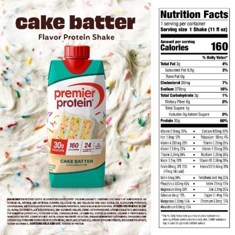 Premier Protein Shake, Cake Batter, Non-Caffeinated, 30g Protein, 4 Ct