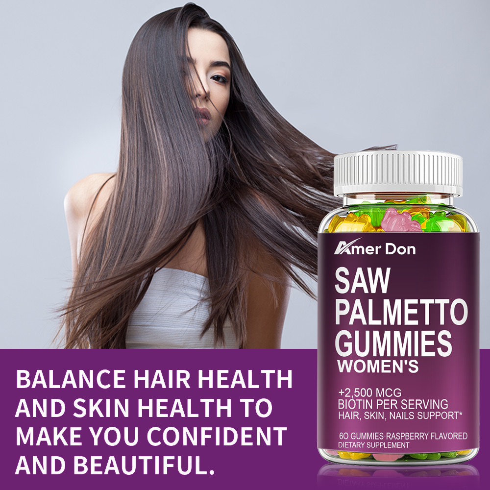 Saw Palmetto for Women 2500mcg Biotin Gummies Hair Skin Nails Support 60 Gummies