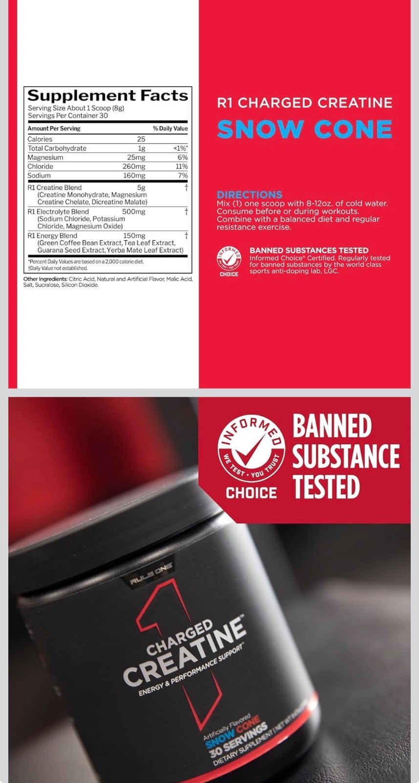 Rule One Charged Creatine Multi-Source Creatine, Energy, & Hydration 30 servings