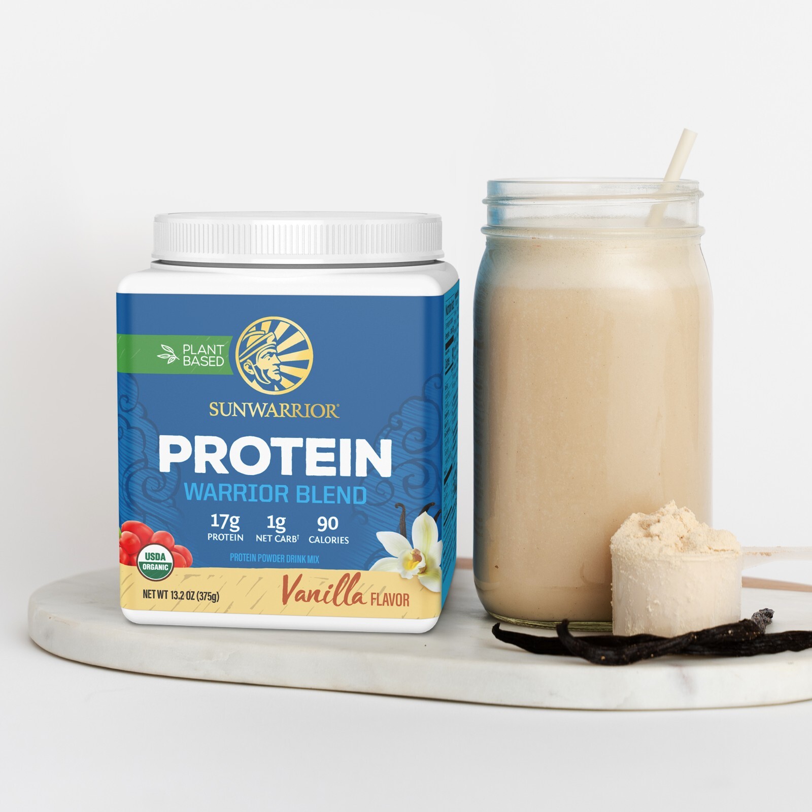 Sunwarrior Warrior Blend Organic Vegan Plant Protein Powder with BCAAs, 13.2 oz
