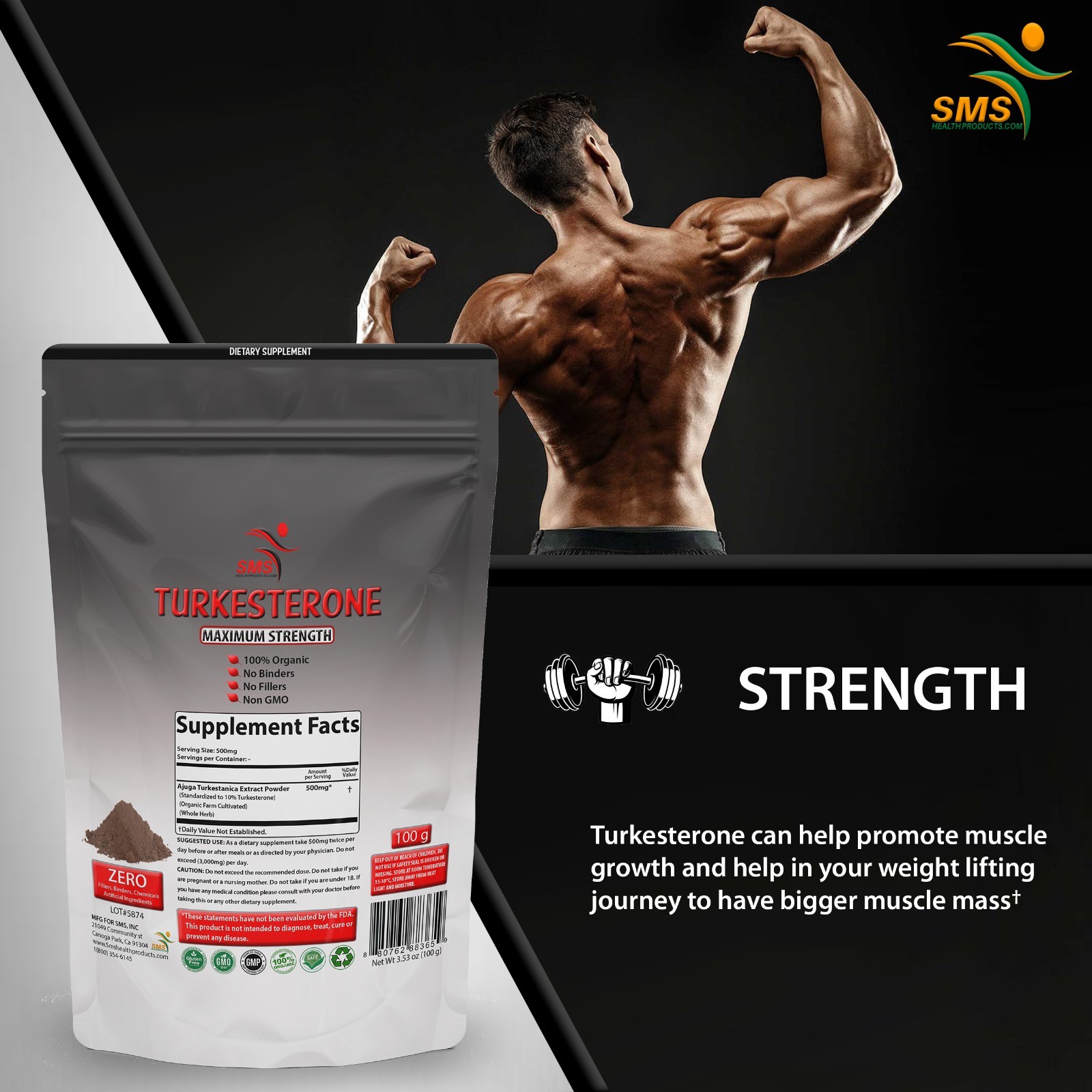 TURKESTERONE Extract Powder Ajuga Turkestanica Standardized to 10% 100g By SMS