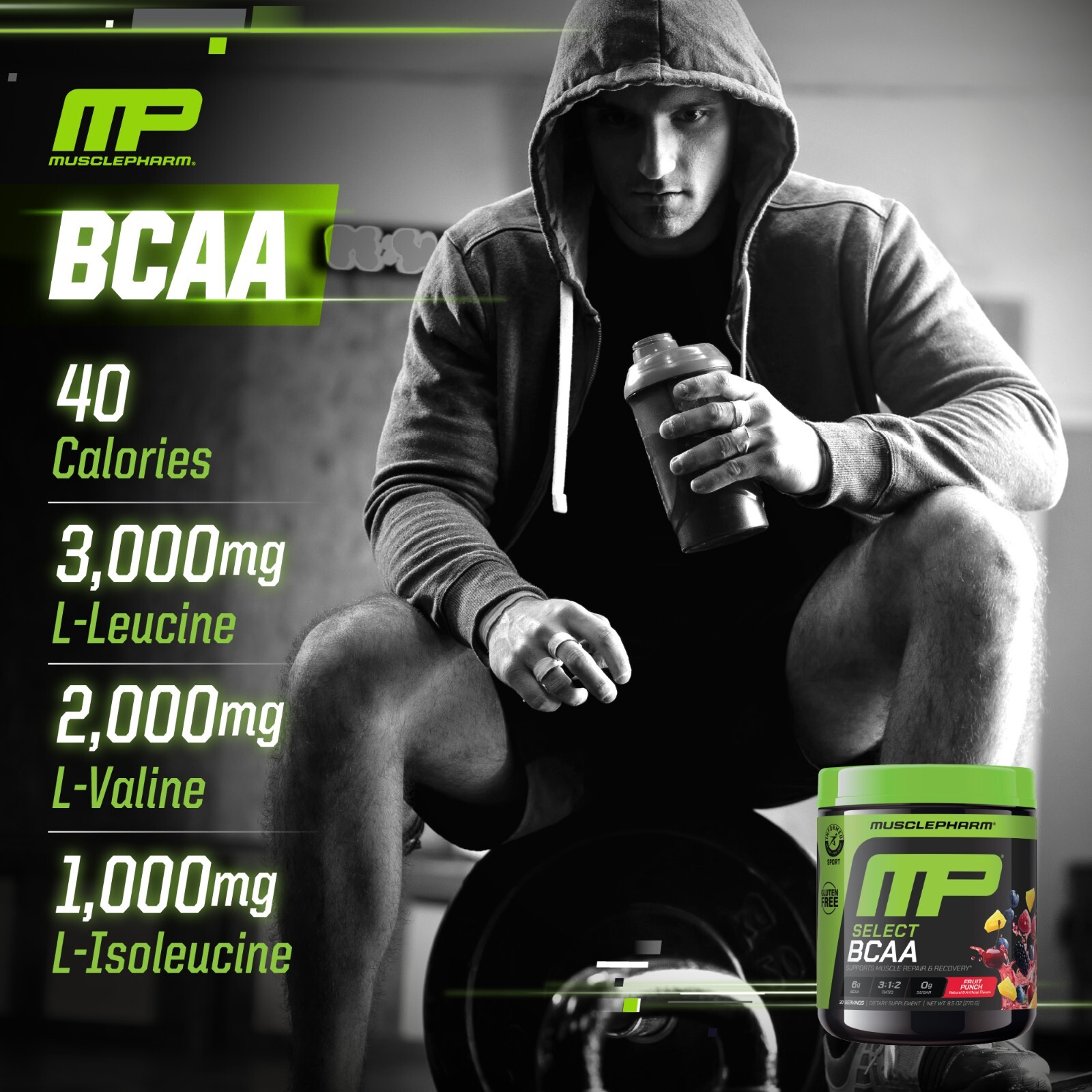MusclePharm Essentials BCAA Powder – 30 Servings, Fruit Punch