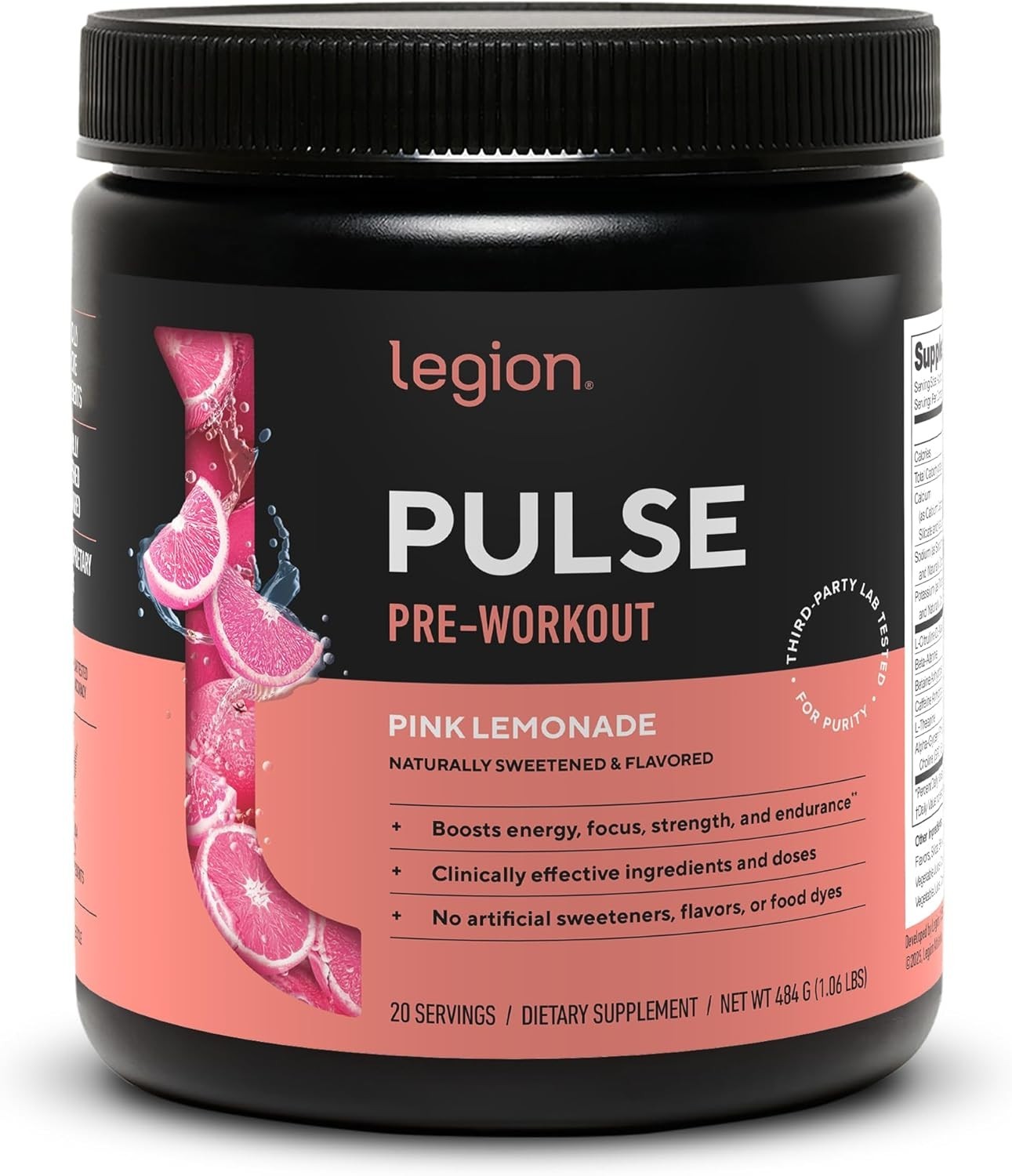 LEGION Pulse Pre Workout – All Natural Nitric Oxide Preworkout Drink Pink Lemona