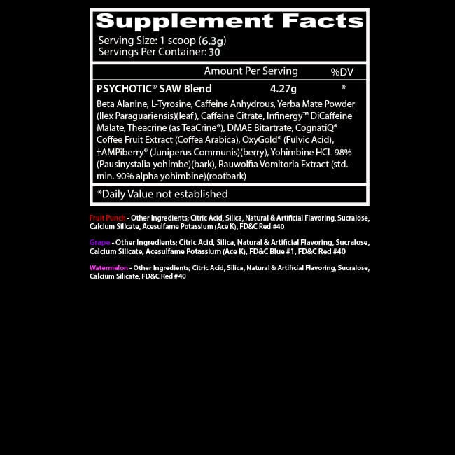 INSANE LABZ PSYCH-O-TIC SAW High Stim Preworkout Energy Focus Pumps 30 Servings