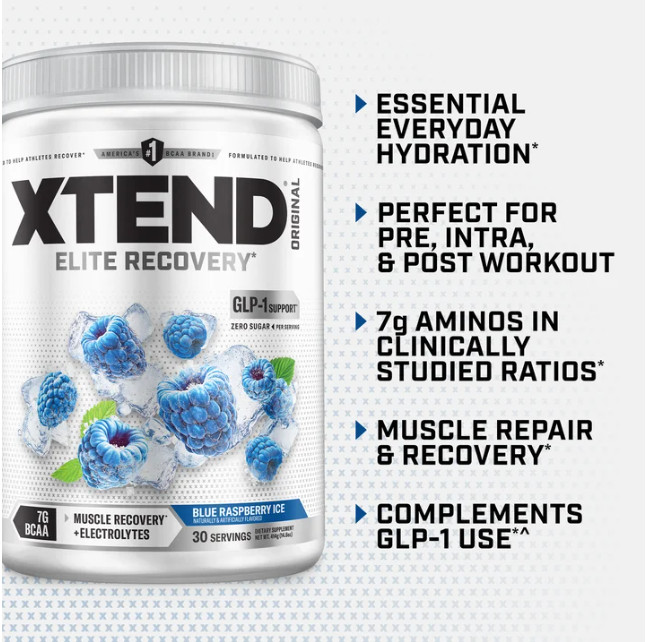 XTEND Original BCAA Powder, Blue Raspberry Ice, 30 Servings