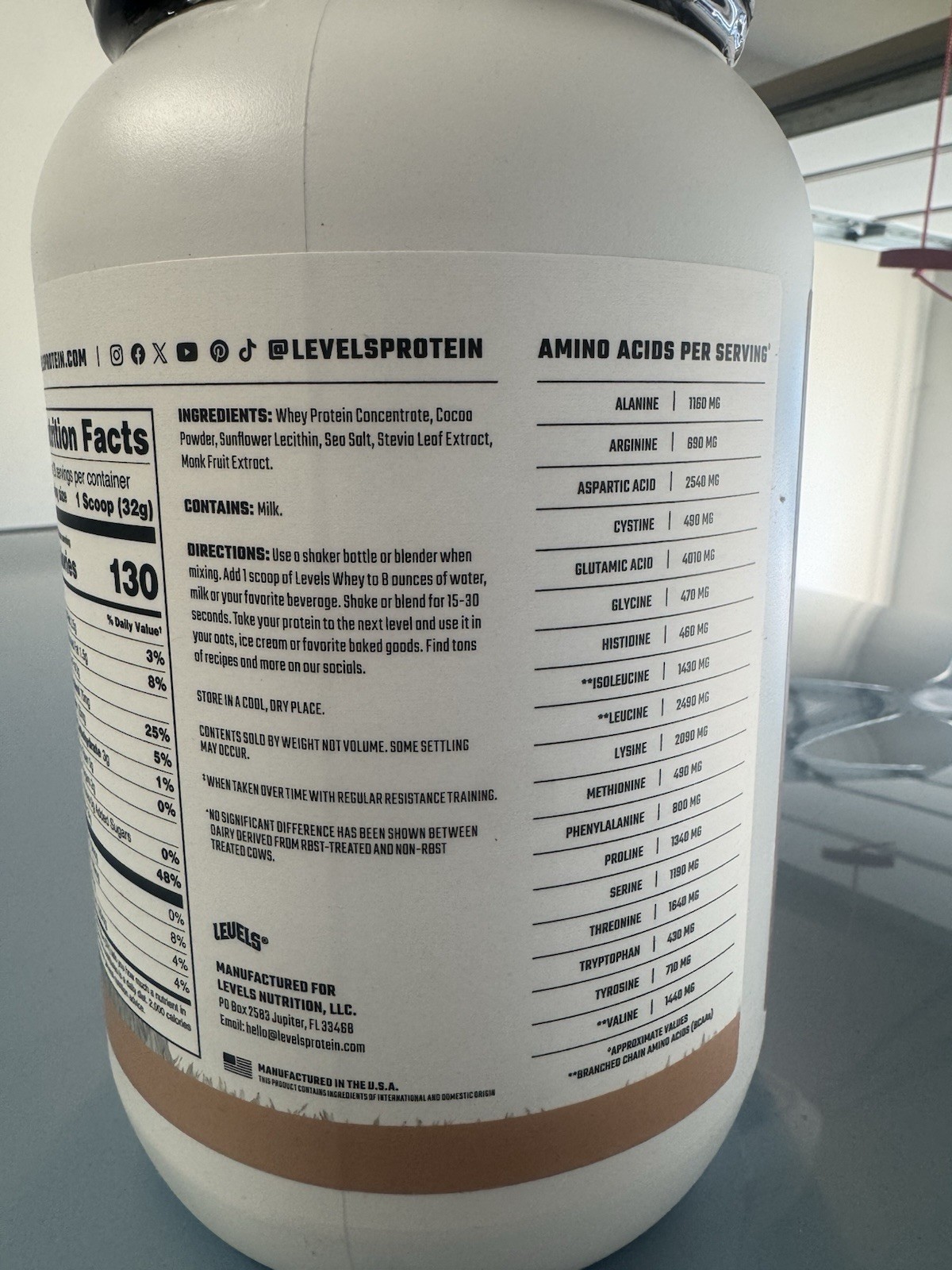 Levels Nutrition Grass Fed Whey Protein Pure Chocolate – 5lb