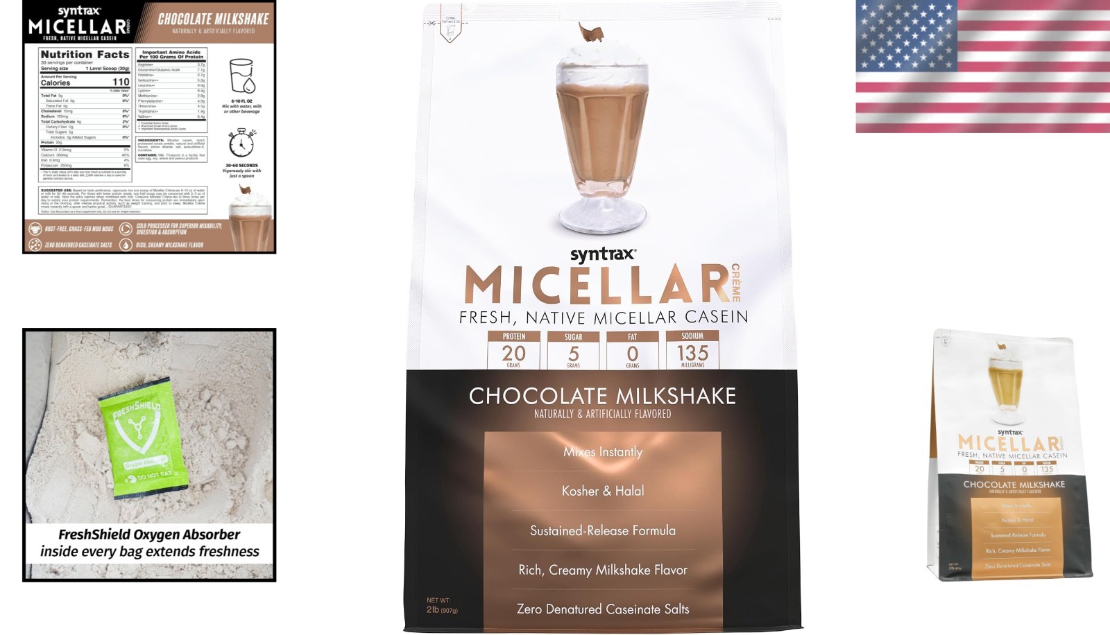 Micellar Casein Cream Supplement, Chocolate Milkshake – 2 lb, Grass-Fed, rBST…