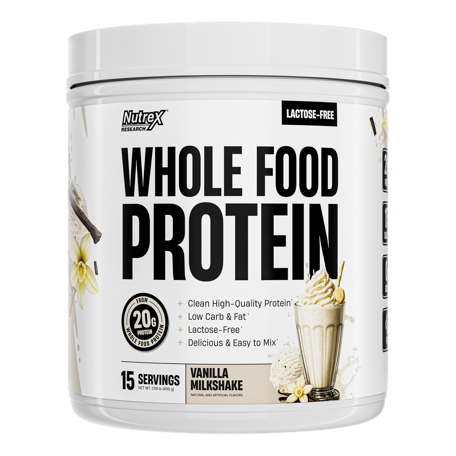 Nutrex WHOLE FOOD PROTEIN Blend – 20 Gm Protein 0 Sugar Lactose Free 15 Servings
