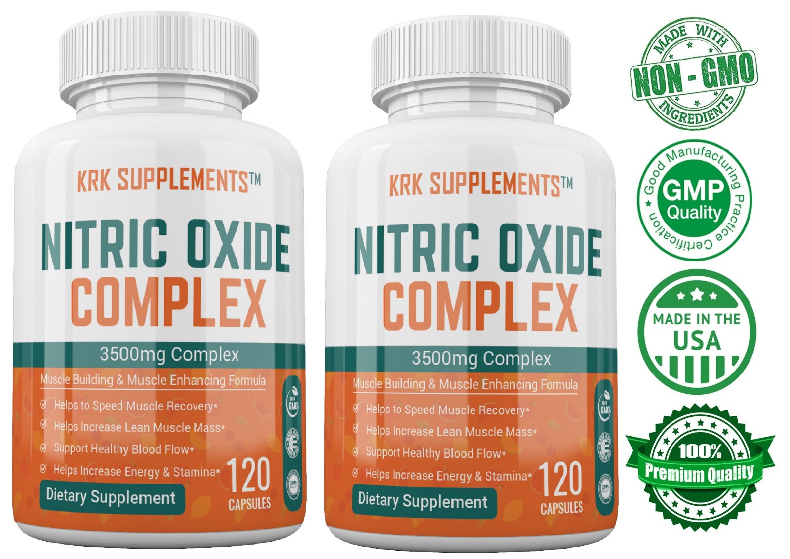 2 pk Nitric Oxide Complex 3500mg L-Arginine AAKG Muscle Pump Growth Pills