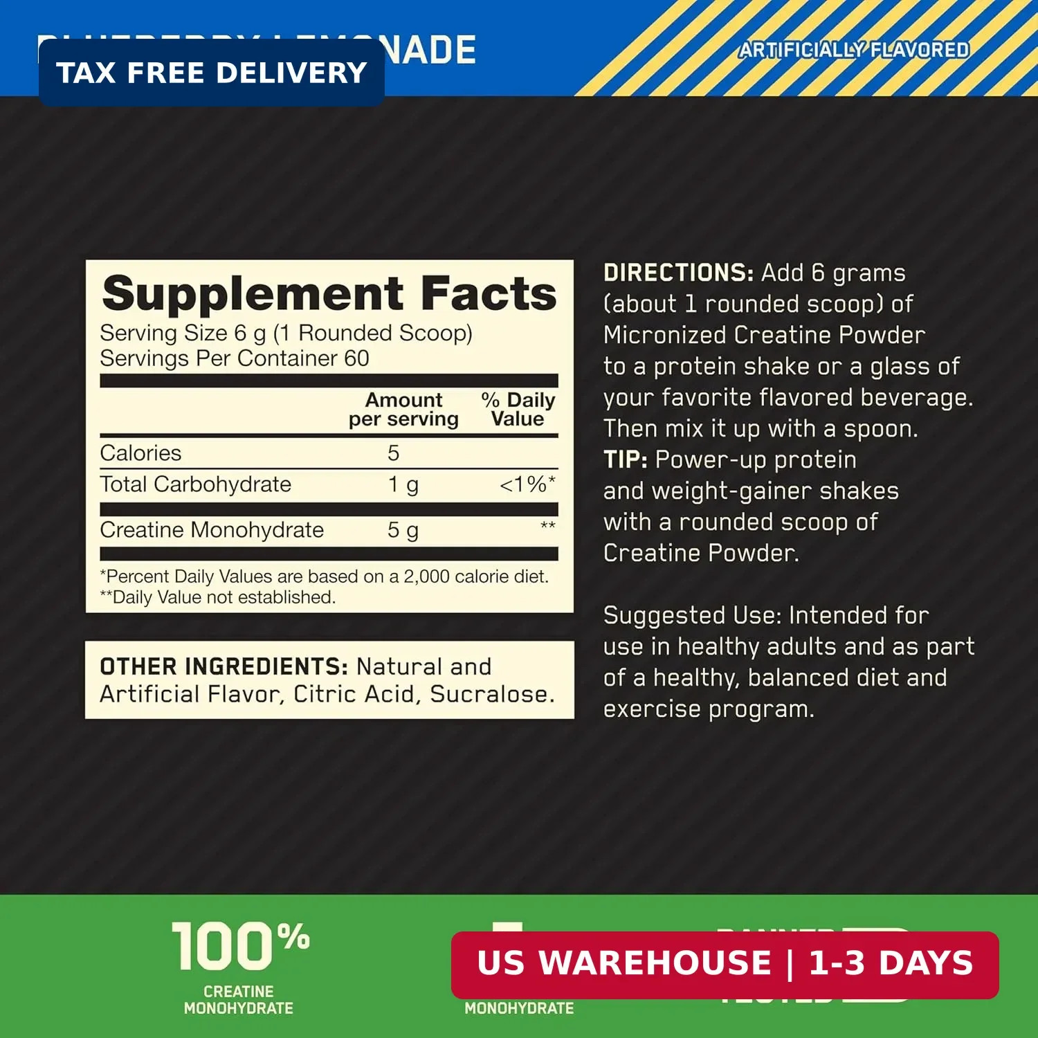 Optimum Nutrition Creatine, Micronized Creatine Monohydrate Powder, Supports Str