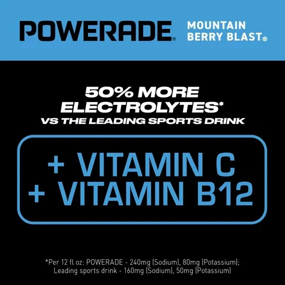 POWERADE Mountain Berry Blast Electrolyte Sports Drink Bottles, 20 fl oz, 8 Pack