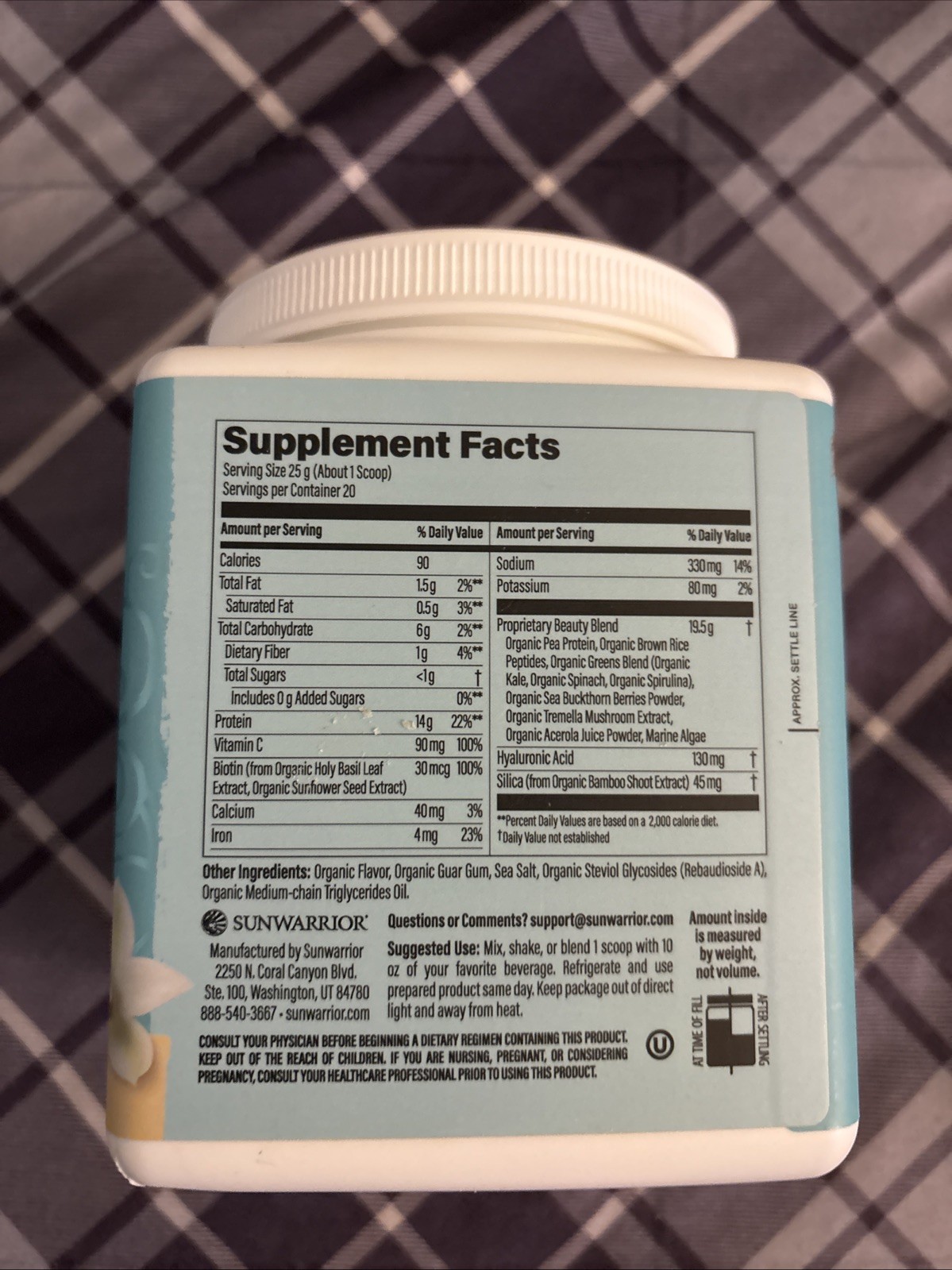 Sunwarrior Collagen Protein Powder with Biotin Tahitian Vanilla Flavor 1.1 lb
