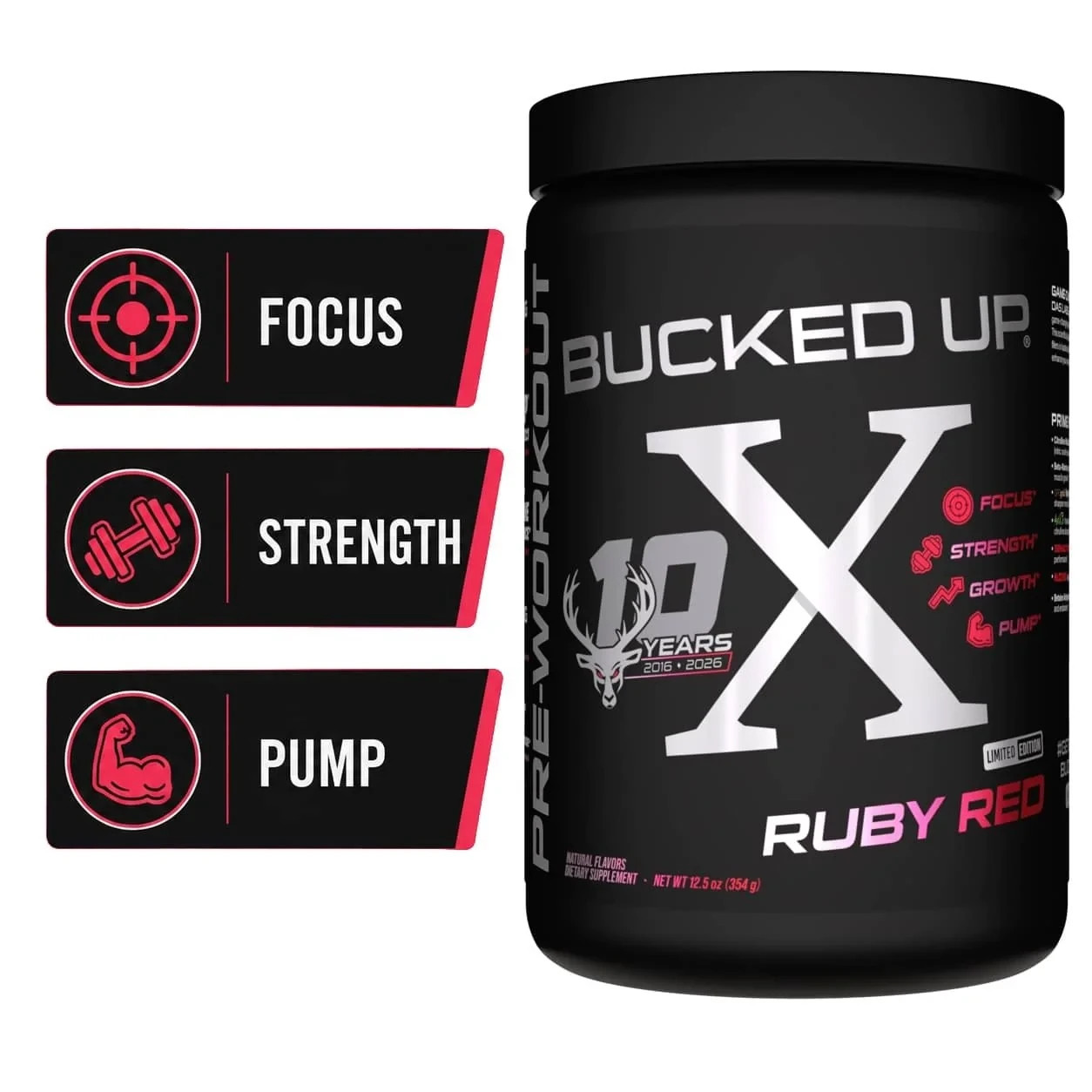 BUCKED UP PRE-WORKOUT X 10 YEAR ANNIVERSARY EDITION 30 Servings PUMP FOCUS
