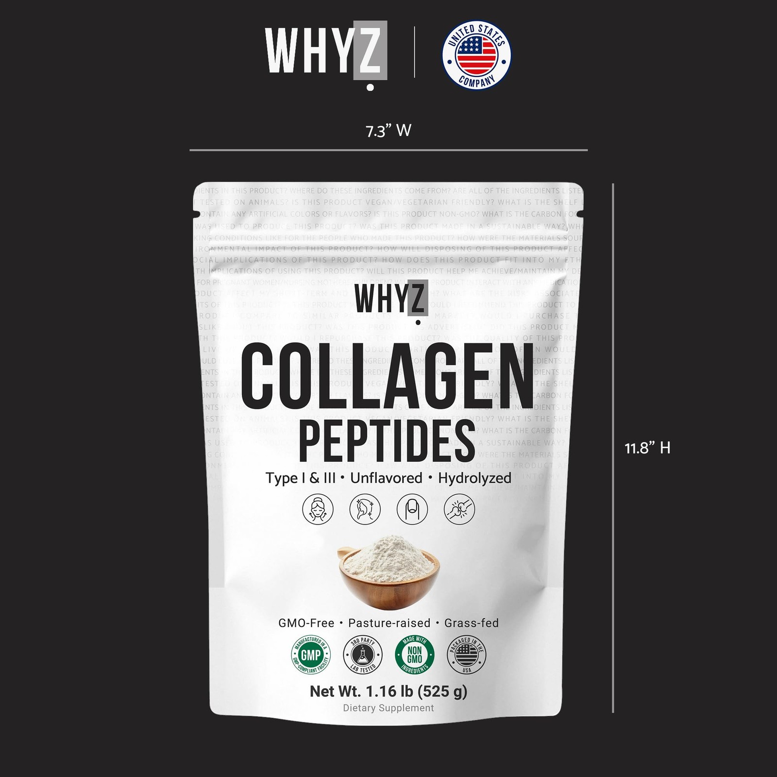 Bovine Collagen Peptides Powder Hydrolyzed Type 1.2 Pound (Pack of 1), White