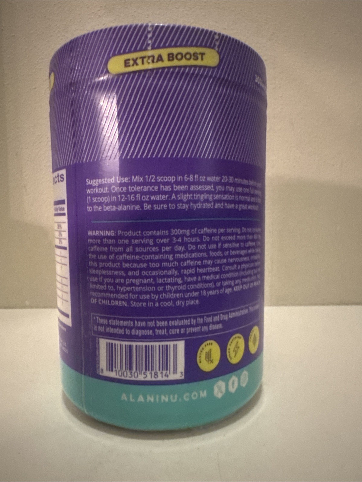 Alani Nu Pre Workout+ Powder Frozen Lemonade Extra Boost Sugar Free 300mg 30 Ser