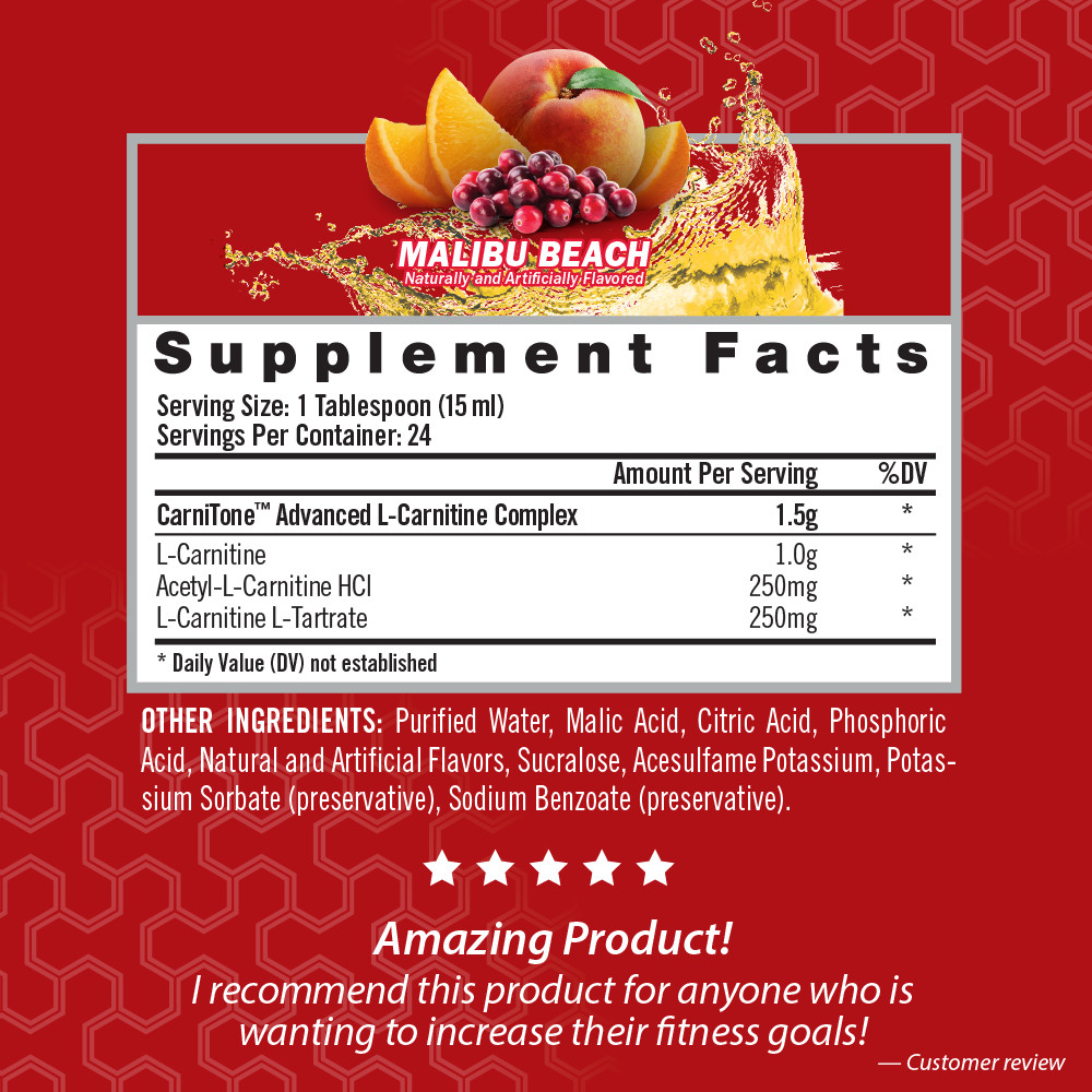 L-CARNITINE Fat Loss – Metabolism Activator – Malibu Beach 1500mg / 24 Servings