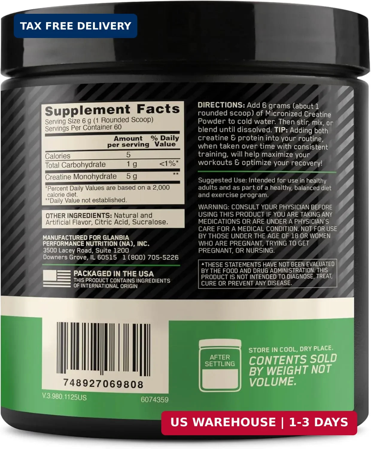 Optimum Nutrition Creatine, Micronized Creatine Monohydrate Powder, Supports Str