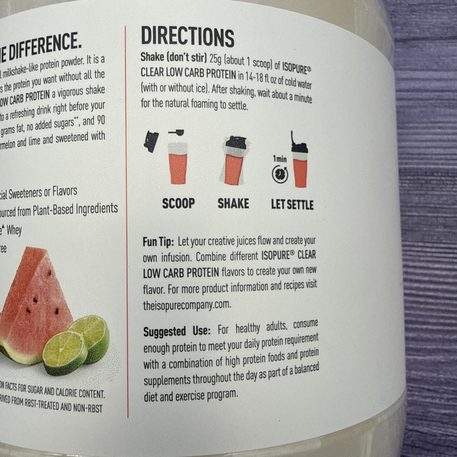 Clear Low Carb Protein Powder, Watermelon Lime, 16 Servings 20g Protein